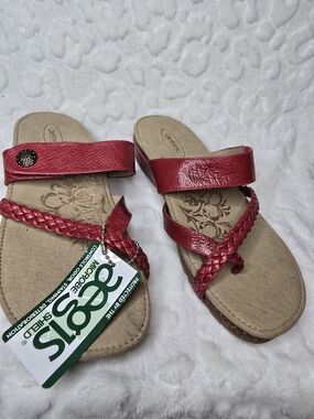 Aetrex Red Braided Strap Slide Sandals